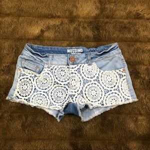 Distressed Short Denim Crochet Front Shorts
